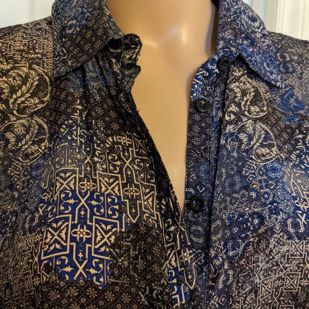 NEW! APNY size L: Silky knee-length long shirt with split sides, 3/4 sleeves